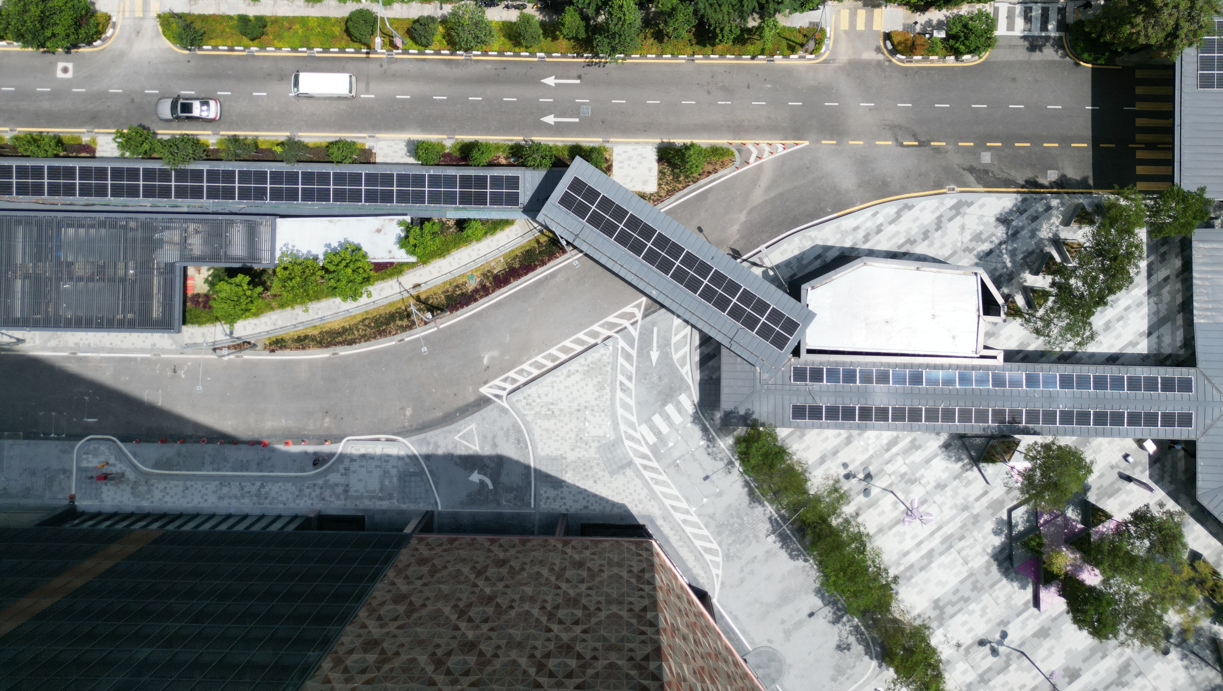 Solar panels installed above the pedestrian walkways along Jalan Utara